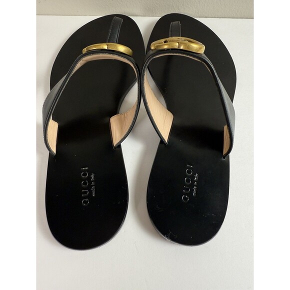 Gucci Marmont GG Thong Sandals in Black Leather Flats  EU 38 US 8 Authenticated - Picture 3 of 13